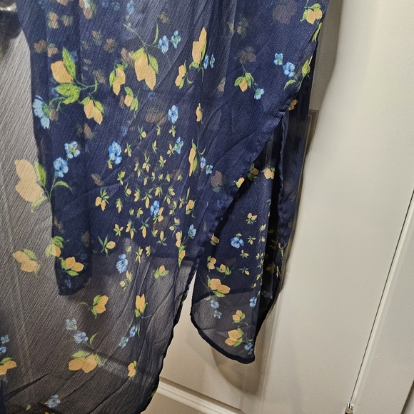 LC Lauren Conrad Navy Floral Sheer Kimono Duster One Size NWT Ruana - Picture 5 of 11